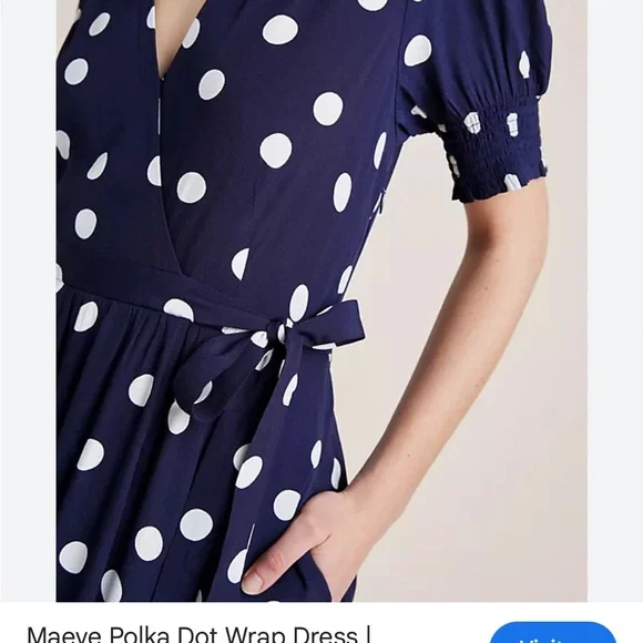 Anthropologie Navy and White Polka Dot Midi Dress - Picture 4 of 13